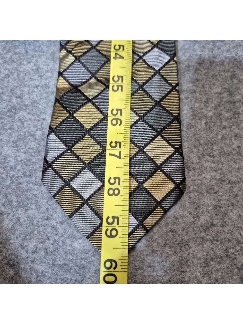Roberto Villini Coleziione Silk Tie Geometric Pattern Gray Gold Designer Necktie